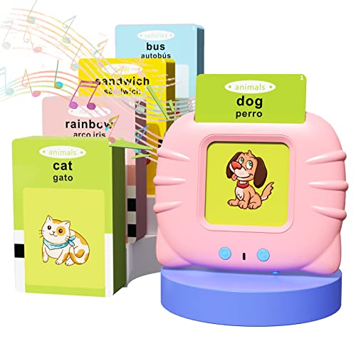 HOMESTEC Juguetes Tarjetas Flash Parlantes, Juego Educativo Montessori Audibles, 112 Hojas 224 Palabras en Español e Ingles, Regalos para Niñas de 1 a 6 Años