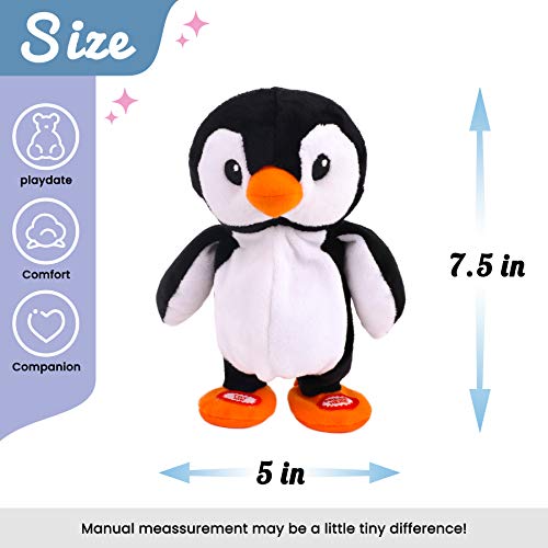 Hopearl Talking Singing Penguin Repeats What You Say Walking Juguete animado interactivo eléctrico que habla de peluche para niños pequeños, 7.5 pulgadas