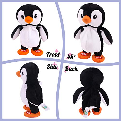 Hopearl Talking Singing Penguin Repeats What You Say Walking Juguete animado interactivo eléctrico que habla de peluche para niños pequeños, 7.5 pulgadas