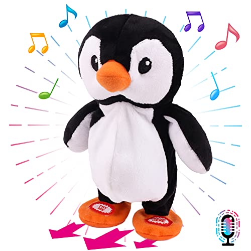 Hopearl Talking Singing Penguin Repeats What You Say Walking Juguete animado interactivo eléctrico que habla de peluche para niños pequeños, 7.5 pulgadas