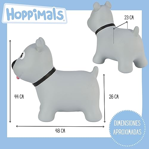 Hoppimals Tootiny, Juguete Hinchable para Saltar y Jugar para Niños Mayores de 1 año, Perro Gris, Bomba Incluida en Nuestra Caja Regalo. Juguete Duradero Incentivar y Ayudar a Andar.