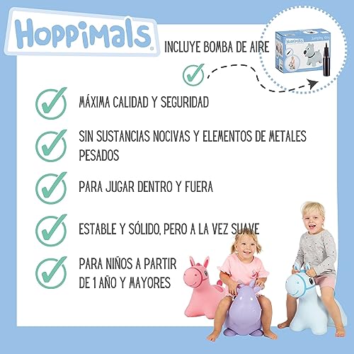 Hoppimals Tootiny, Juguete Hinchable para Saltar y Jugar para Niños Mayores de 1 año, Perro Gris, Bomba Incluida en Nuestra Caja Regalo. Juguete Duradero Incentivar y Ayudar a Andar.