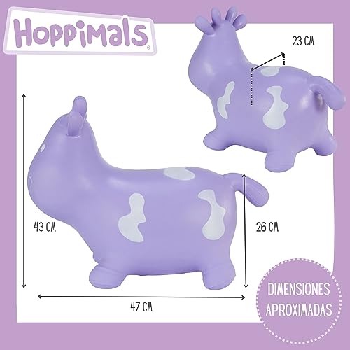 Hoppimals Tootiny, Juguete Hinchable para Saltar y Jugar para Niños Mayores de 1 año, Vaca Morada, Bomba Incluida en Nuestra Caja Regalo. Juguete Duradero Incentivar y Ayudar a Andar.