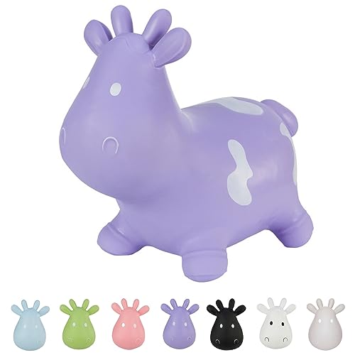 Hoppimals Tootiny, Juguete Hinchable para Saltar y Jugar para Niños Mayores de 1 año, Vaca Morada, Bomba Incluida en Nuestra Caja Regalo. Juguete Duradero Incentivar y Ayudar a Andar.