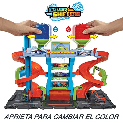 Hot Wheels City Mega torre lavado de coches Pista para vehículos de juguete para jugar con agua, regalo +4 años (Mattel HDP05)