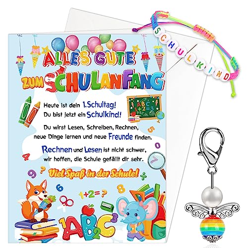 HOWAF Back to School Accessories, Schulkind Braided Bracelets Schulanfang Card Angel Keyring Keychain Welcome Ready to Learn Classroom Party Supplies for School Classroom Decorations