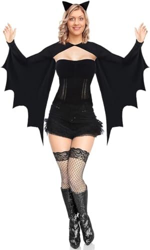 Htper Disfraz de Halloween para mujer, disfraz de Batman, disfraz de vampiro o murciélago S/M