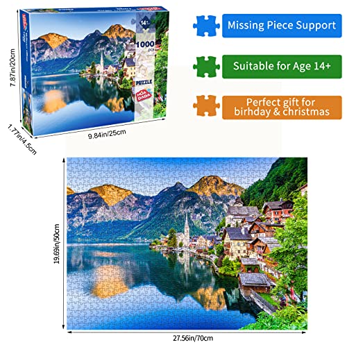 HUADADA Puzzle 1000 Piezas, Pueblo de Hallstatt, Puzzle de 1000 Piezas, Puzzles para Adultos, Imposible Puzzle, Colores Variados, Regalo de Puzle, Rompecabezas 1000 Piezas para Adultos y Niños