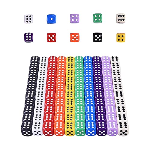 HUAZIZ 100 Piezas Dados (6 Caras, 14mm), Coloridos Dados para Juegos de Dados, Tenzi, Farkle, Yahtzee, Bunco o Ense?Anza de Matemática, Regalos, Party Favor - 10 Colores