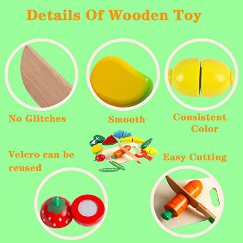 HVDHYY Accesorios Cocina Juguete Frutas y Verduras Juguete para Cortar Juegos de Cocina de Madera con Velcro Comida de rol en Navidad Cumpleaños Víspera de Todos los Santos Regalo Día del Niño