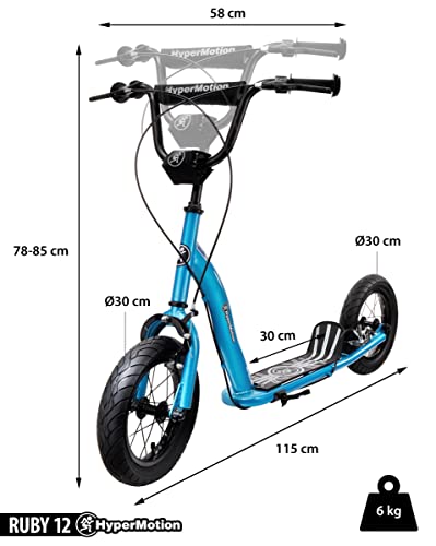 HyperMotion, Patinete Infantil City Kick Scooter para niñas y niños a Partir de 8 años, kickboard, Patinete, Ciudad, Ruedas hinchables de 30 cm, Color Azul