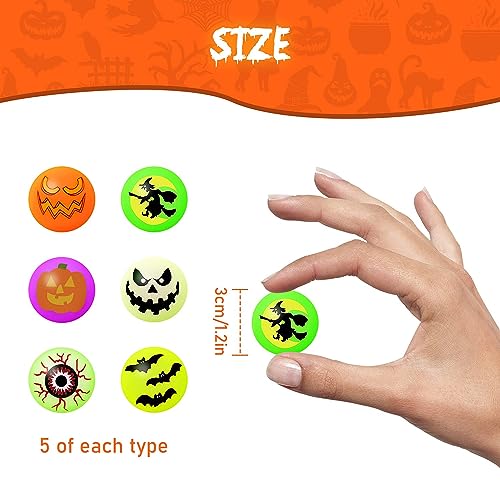 HYXRCC Luminosas de Halloween Que Brillan en la Oscuridad 50 Bolas, Juguetes para Niños, Recuerdos de Fiesta, Truco o Trato, Recompensas de Juego de Aula para Niños en Decoración de Halloween.