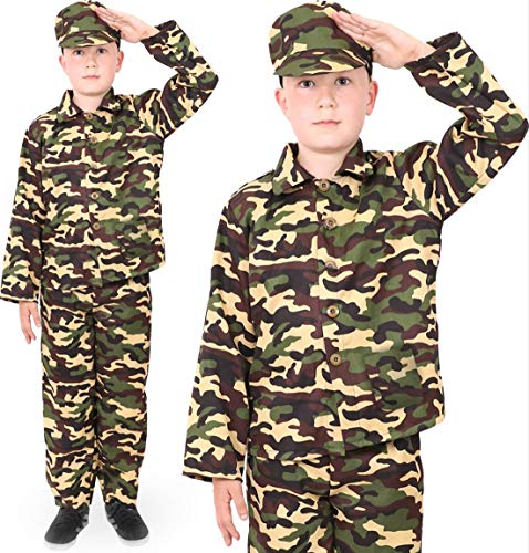 I LOVE FANCY DRESS LTD TRAJE DE DISFRACES DEL EJÉRCITO PARA NIÑOS DISFRAZ DE SOLDADO PARA NIÑOS W/PINTURA DE LA CARA DE CAMUFLAJE (MEDIANA)