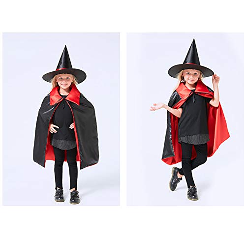 IBLUELOVER Mago Mago niño capa Halloween disfraz con sombrero mágico capa Cosplay bruja puerta doble lado medieval abrigo capucha disfraz mascarada Navidad carnaval ópera escena