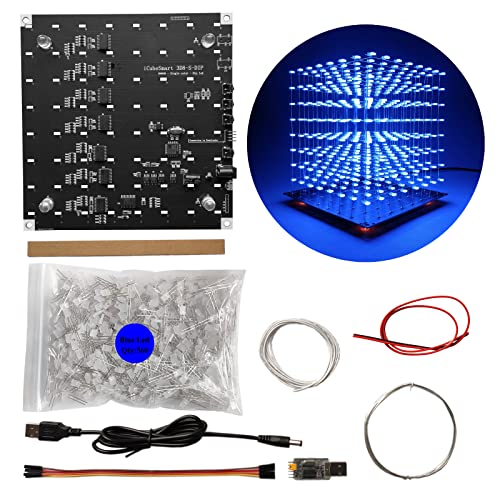 iCubeSmart 3D Led Cube Kit Diy Soldering Project 8x8x8 Led Light Cube Diy Kits electrónicos Kit de aprendizaje de soldadura programable (3D8S-BLUE)