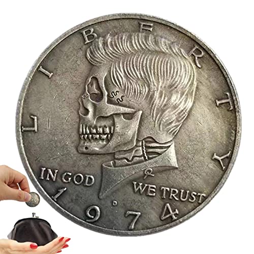 Imtrub Medio dólar - Monedas Antiguas coleccionables Medio dólar latón 1974 sin Circular - Monedas Redondas Plateadas con Calavera para Amantes la Historia, Monedas