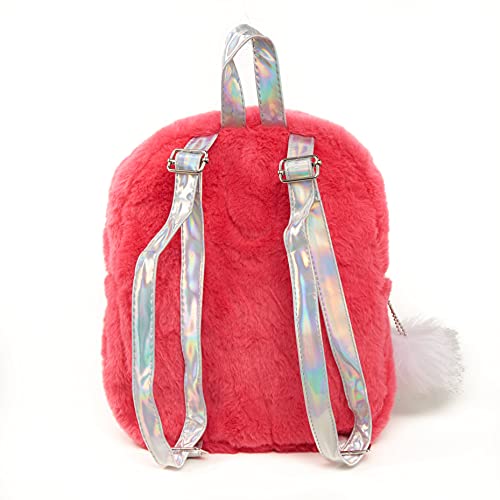 Inca. Mochila escolar niña. Mochila viaje. Mochila peluche niña. Mochila de pelito suave rosa con dos bolsillos y estrella plateada. Cierre con cremallera.