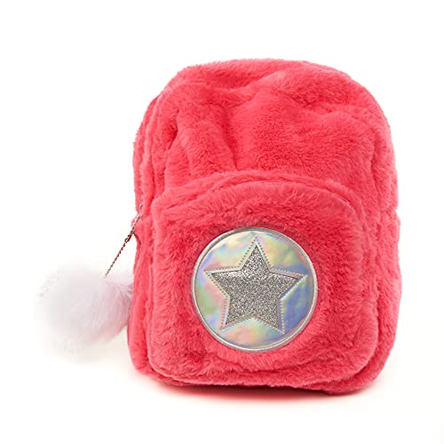 Inca. Mochila escolar niña. Mochila viaje. Mochila peluche niña. Mochila de pelito suave rosa con dos bolsillos y estrella plateada. Cierre con cremallera.