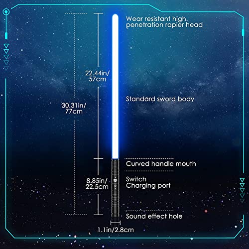 InLoveArts Espada Laser LED-RGB Lightsaber 7 Colores Sable de luz de Juguete con Mango de Metal, 1 Juegos de Sonido de Combate Simulado, Cadeaux de Noël & Jedi Knight Cosplay Sable de Luz