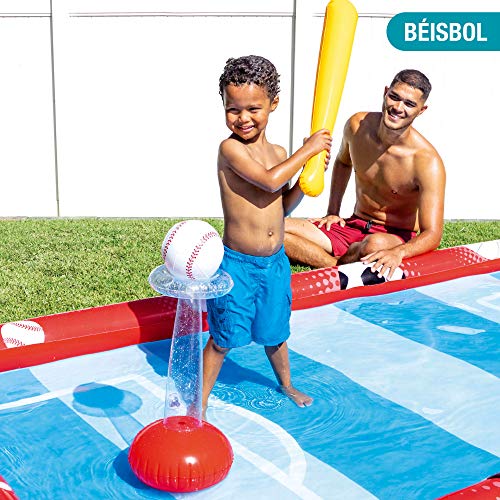 Intex 57147NP - Centro de juegos acuático hinchable INTEX, para niños, medidas 325x267x102 cm, 470 litros, voleibol, fútbol, baloncestos y béisbol, a partir de 3 años