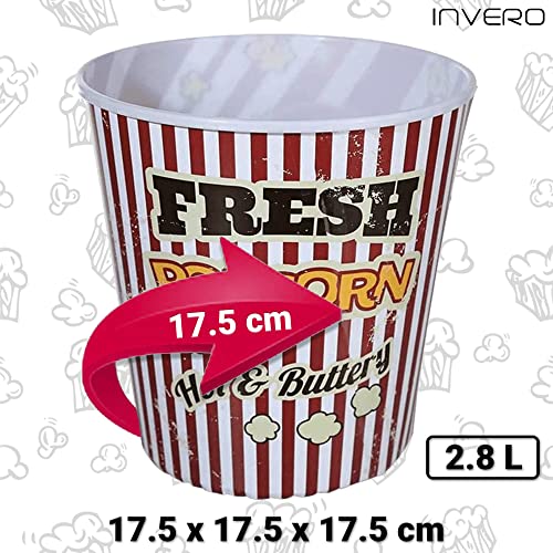 Invero Juego de 4 cubos de palomitas de maíz de plástico estilo clásico, retro, 2,8 l, ideal para noches de cine para niños o adultos