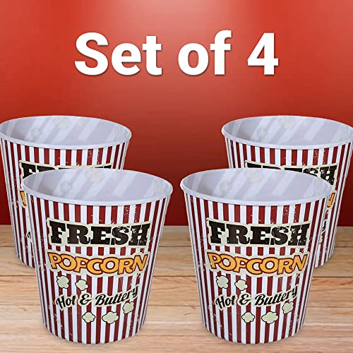 Invero Juego de 4 cubos de palomitas de maíz de plástico estilo clásico, retro, 2,8 l, ideal para noches de cine para niños o adultos