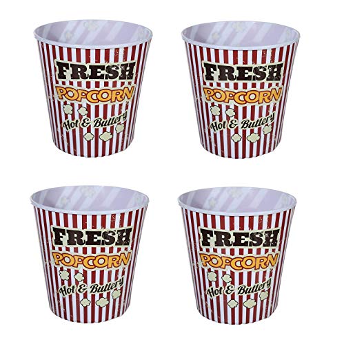 Invero Juego de 4 cubos de palomitas de maíz de plástico estilo clásico, retro, 2,8 l, ideal para noches de cine para niños o adultos