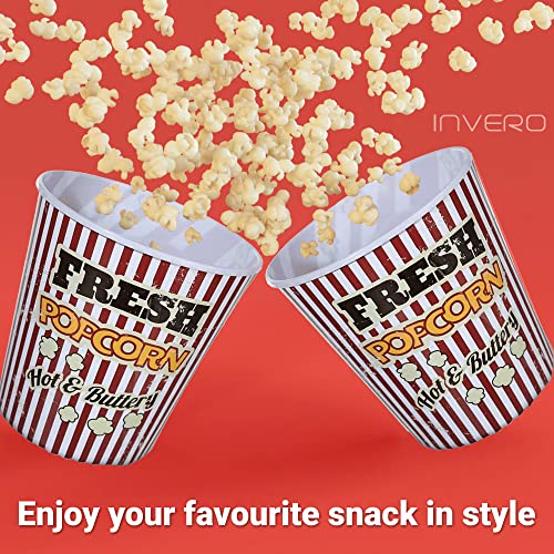 Invero Juego de 4 cubos de palomitas de maíz de plástico estilo clásico, retro, 2,8 l, ideal para noches de cine para niños o adultos