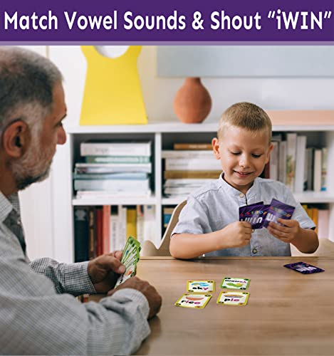 iWin Juego de fonética y vocales sonidos juego de cartas Aprende a leer juego para niños de 3 a 9 años Kindergarten 1er segundo grado Fonética de aprendizaje vocales cortas CVC palabras y juego