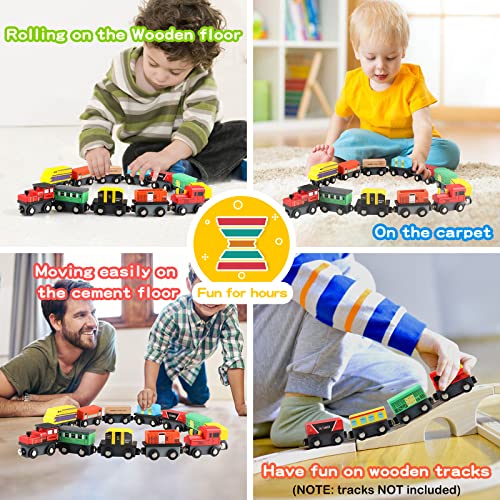 Jacootoys Juego Juguete de Tren Magnético de Madera con Caja de Almacenamiento (12 Piezas) Vehículos Motores de Coches para Niños Niñas 3 años