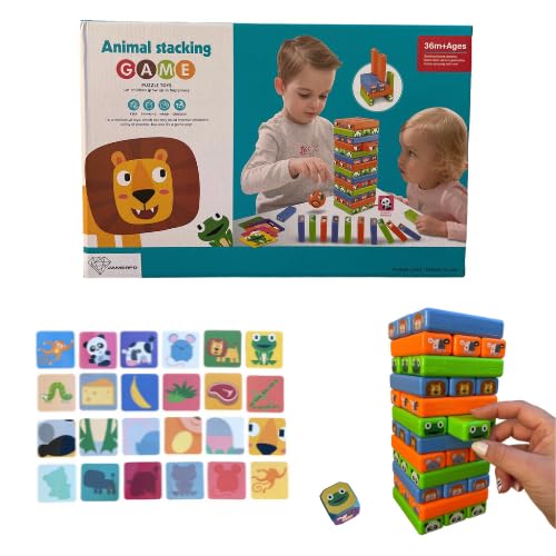 JAMERPD Juegos de Mesa-Torre de Bloques Apilables de Plástico Animal Stacking Game- Juguete Educativo para Niños de +3 años - Juego de Mesa - Familia - Coordinación Mano-Ojo - Juego Clásico