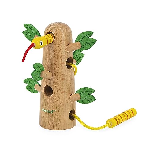 Janod - Árbol Tropical para Atar Tropik - Juguete para Bebés de Madera - Juego Educativo Motricidad y Concentración - Certificado FSC - Pintura al Agua - A partir de 18 Meses, J08265