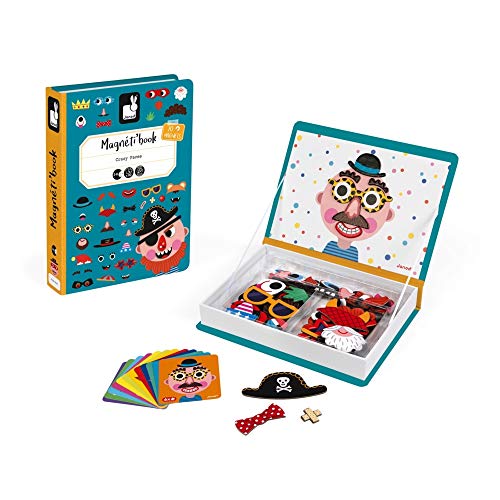 Janod - Magneti'Book Crazy Faces Juguete Educativo, Niños (J02716) + MAGNETI'BOOK 4 Estaciones Juego Magnetibook, Color Naranja (Juratoys J02721)