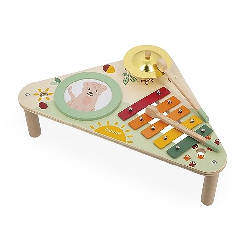 Janod - Mesa Musical Infantil de Madera Sunshine - Instrumento Musical para Niños - Juguete de Imitación y Estímulo Musical - Pintura al Agua - A partir de 12 Meses, J07616