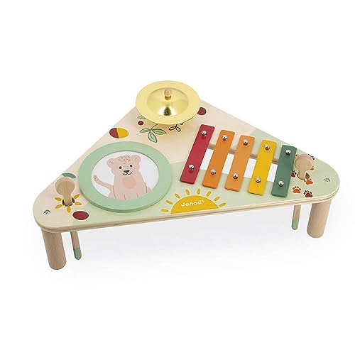 Janod - Mesa Musical Infantil de Madera Sunshine - Instrumento Musical para Niños - Juguete de Imitación y Estímulo Musical - Pintura al Agua - A partir de 12 Meses, J07616