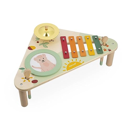 Janod - Mesa Musical Infantil de Madera Sunshine - Instrumento Musical para Niños - Juguete de Imitación y Estímulo Musical - Pintura al Agua - A partir de 12 Meses, J07616