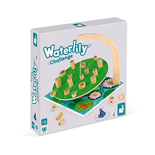 Janod - Waterlily Challenge - Childrens Board Game - Skill and Strategy Game - Wooden Toy - 2 to 6 Players - FSC-Certified - Ages 6 and up - J02690