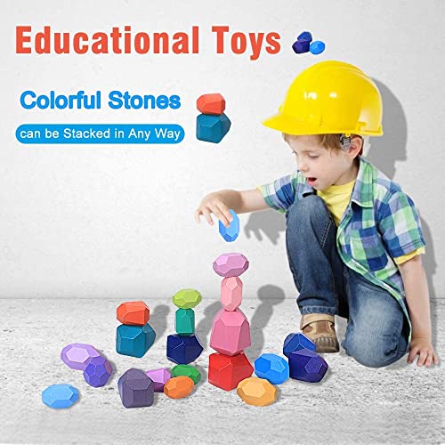 Japace 20 Piezas Juguetes de Apilar de Piedras, Juguetes Niños 2 3 4 Años Montessori Piedras de Equilibrio en Madera Bloques de Construcción Juego Educativo para Bebés Regalo Niña Niños 3-6 Años