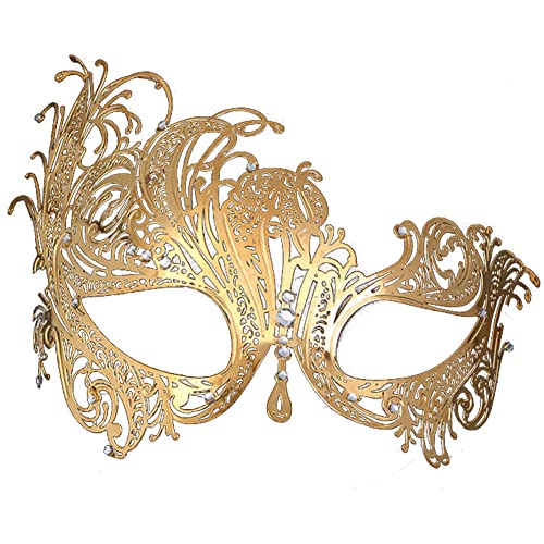 JCSTEU Mascarada Máscara Sexy Mujer Fashion Cortado con Láser para Metal Partido Cosplay Veneciano Máscara (dorado 01)