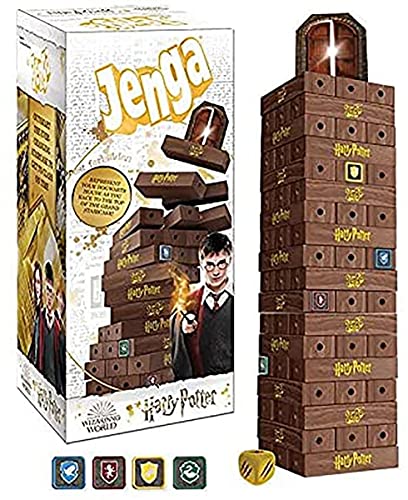 Jenga Harry Potter,Construye la gran escalera de Hogwarts para llegar al aula,Basado en la franquicia de película de Harry Potter,Juego de Jenga coleccionable,Juego único con dados personalizados