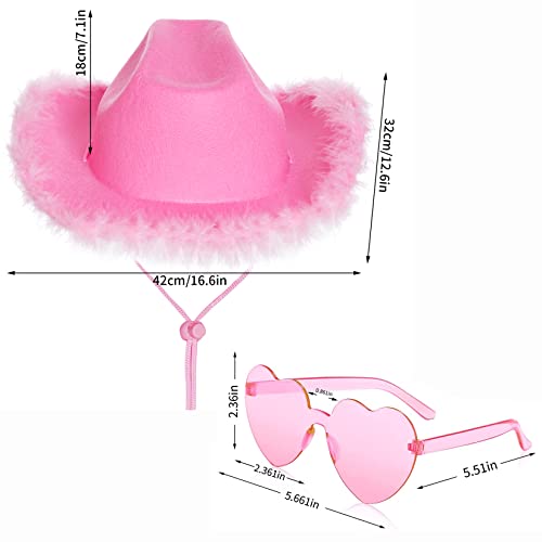 jerbro Juego de 2 sombreros de vaquero rosa y lentes de sol en forma de corazón, disfraz para niñas y mujeres, Halloween, cosplay, accesorios de fiesta (adulto, rosa)