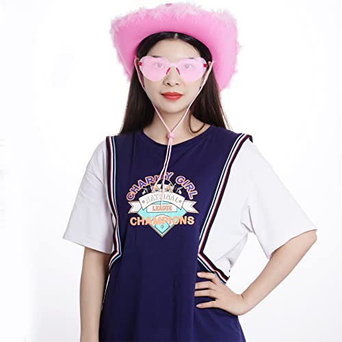 jerbro Juego de 2 sombreros de vaquero rosa y lentes de sol en forma de corazón, disfraz para niñas y mujeres, Halloween, cosplay, accesorios de fiesta (adulto, rosa)