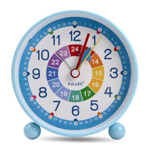 Jinlaili Despertador Infantil, Despertador Silencioso Despertador Sin Tick Tick, Reloj de Aprendizaje con luz Nocturna, Despertador Digital para niños, Despertador analógico para niños (Azul)