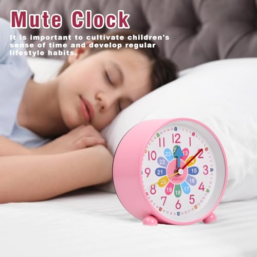 Jinlaili Despertador Infantil, Despertador Silencioso Despertador Sin Tick Tick, Reloj de Aprendizaje con luz Nocturna, Despertador Digital para niños, Despertador analógico para niños (Azul)