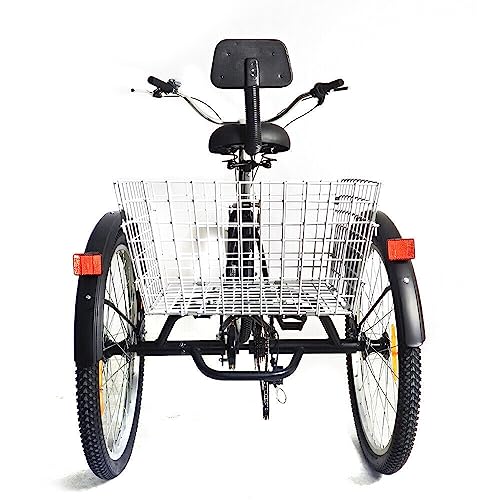 JINPRDAMZ Triciclo de 24 pulgadas para adultos, con cesta grande, asiento reclinable, triciclo plegable de 7 velocidades, carrito de compras deportivo al aire libre (negro)