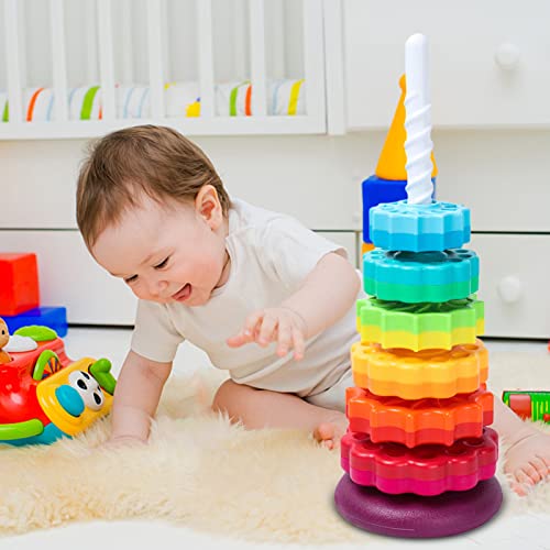 Jisoudia Torre de apilamiento giratoria,Juguete Educativo Rainbow Stacker Wheel | Juguete de Rueda giratoria para Enfoque, destreza, Desarrollo Cerebral, Aprendizaje Interactivo