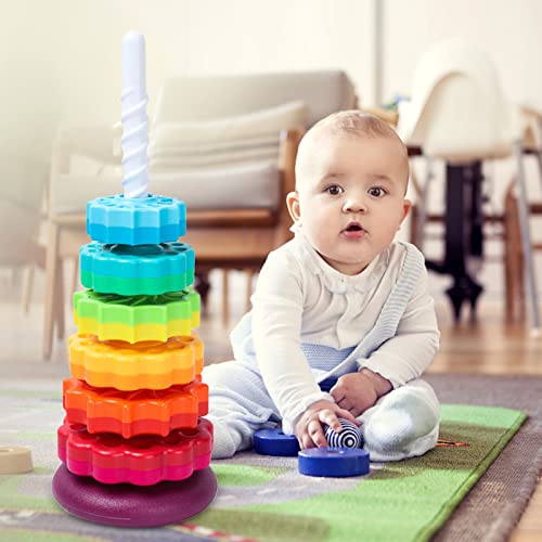 Jisoudia Torre de apilamiento giratoria,Juguete Educativo Rainbow Stacker Wheel | Juguete de Rueda giratoria para Enfoque, destreza, Desarrollo Cerebral, Aprendizaje Interactivo