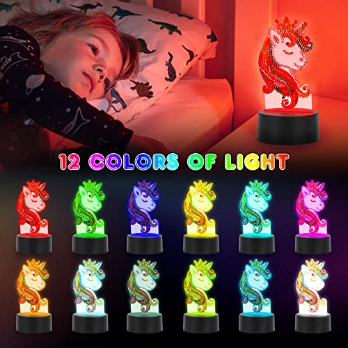 Jocossol Regalo niña 3 4 5 6 7 8 años, Unicornios para niñas de 4 a 9 años Lámpara 3D Luz Nocturna para 4 5 6 7 Niños Niñas Kit Manualidades para niñas Kits de Pintura de Diamantes de Unicornio