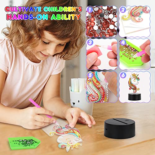 Jocossol Regalo niña 3 4 5 6 7 8 años, Unicornios para niñas de 4 a 9 años Lámpara 3D Luz Nocturna para 4 5 6 7 Niños Niñas Kit Manualidades para niñas Kits de Pintura de Diamantes de Unicornio