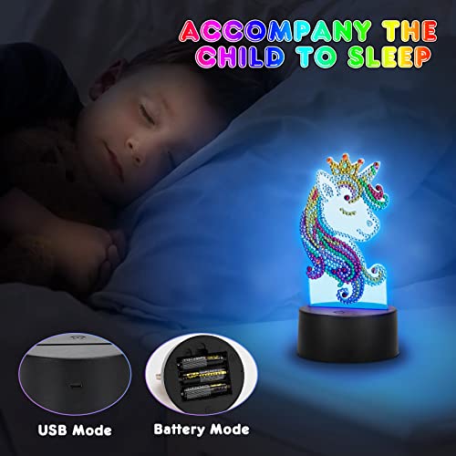 Jocossol Regalo niña 3 4 5 6 7 8 años, Unicornios para niñas de 4 a 9 años Lámpara 3D Luz Nocturna para 4 5 6 7 Niños Niñas Kit Manualidades para niñas Kits de Pintura de Diamantes de Unicornio